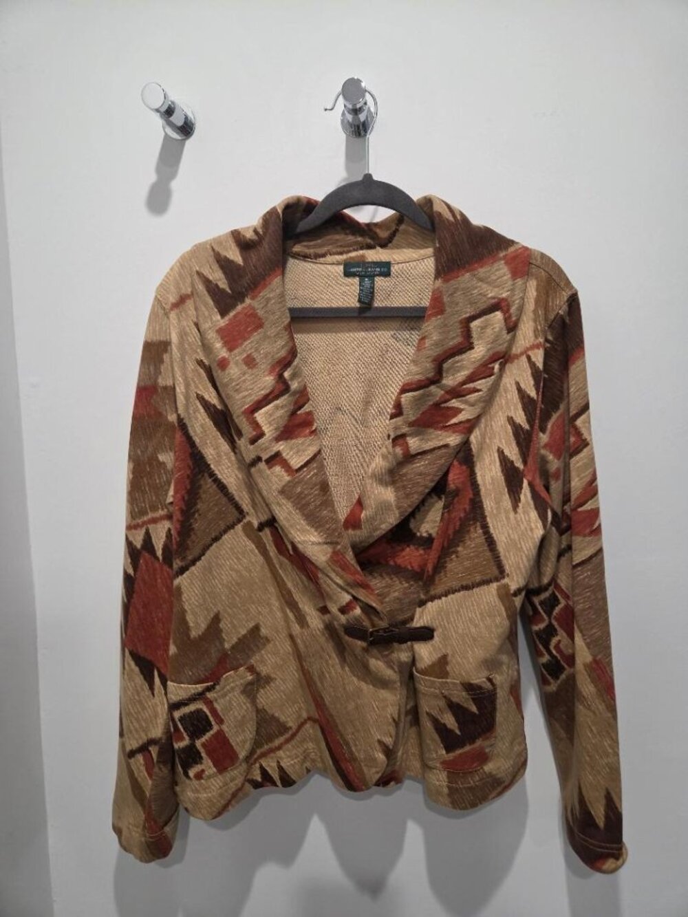 Lauren Ralph Lauren Aztec Western Unlined Wrap Jacket /Suede Buckle Closure XL